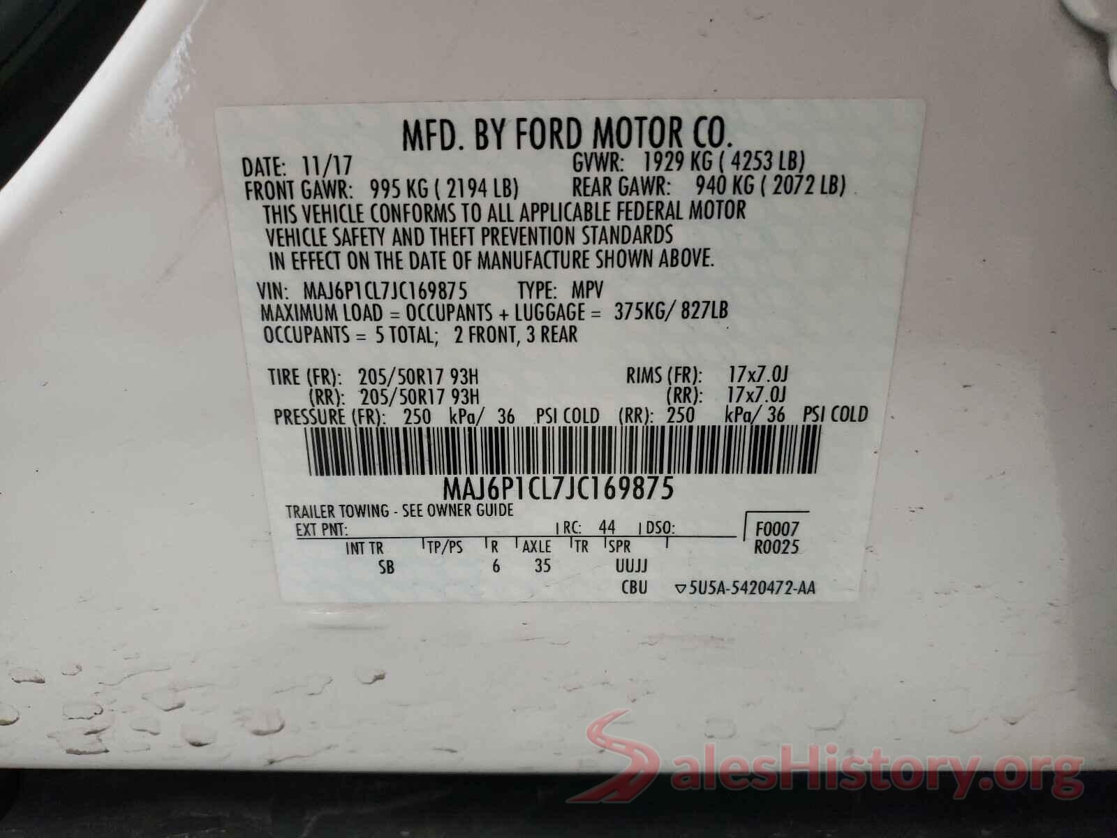 MAJ6P1CL7JC169875 2018 FORD ALL OTHER