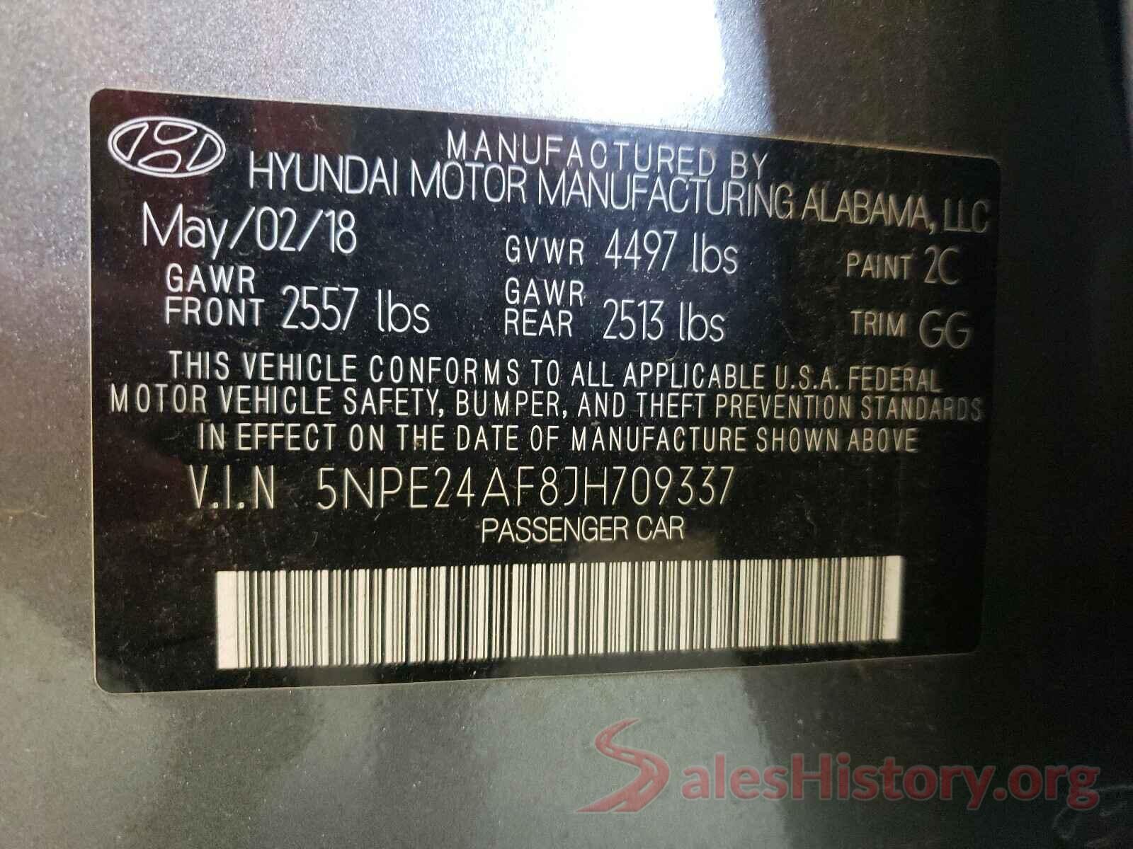 5NPE24AF8JH709337 2018 HYUNDAI SONATA