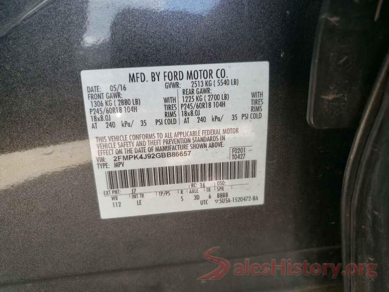 2FMPK4J92GBB86657 2016 FORD EDGE