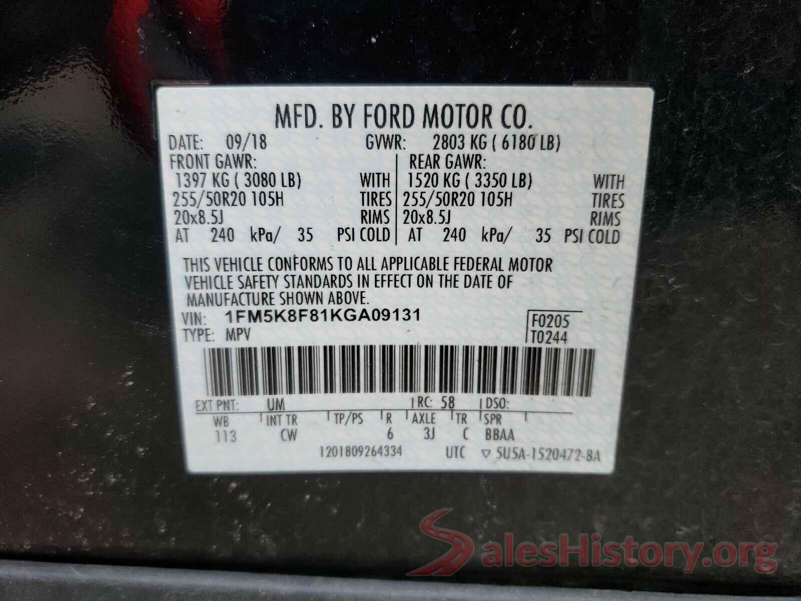 1FM5K8F81KGA09131 2019 FORD EXPLORER