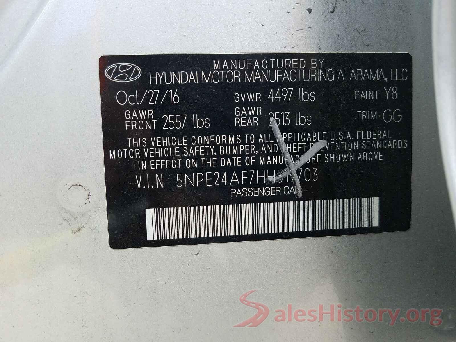 5NPE24AF7HH519703 2017 HYUNDAI SONATA