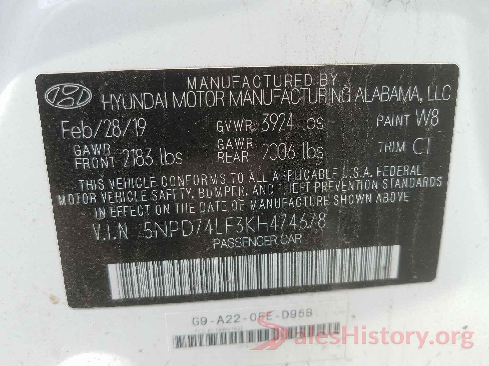 5NPD74LF3KH474678 2019 HYUNDAI ELANTRA