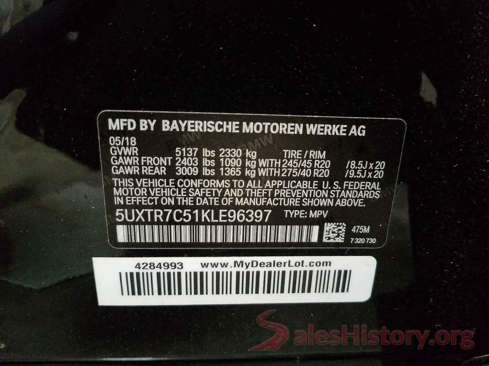 5UXTR7C51KLE96397 2019 BMW X3