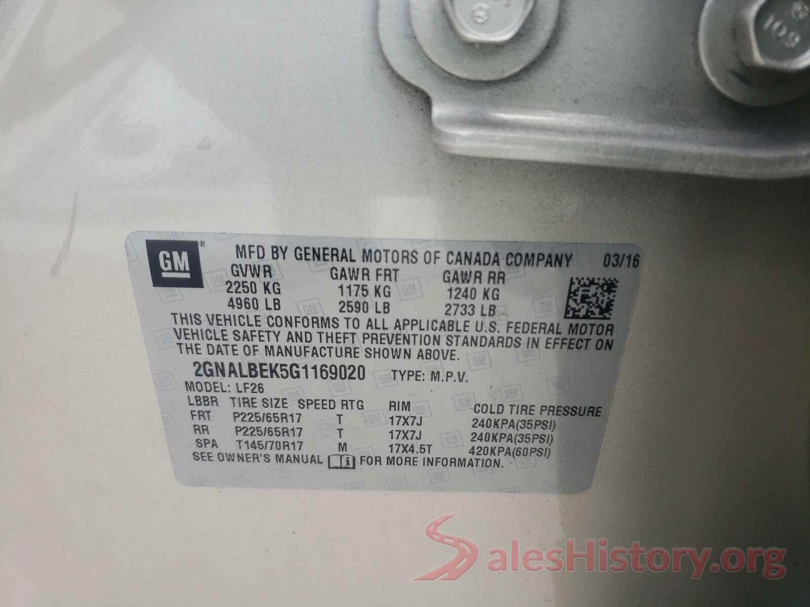 2GNALBEK5G1169020 2016 CHEVROLET EQUINOX