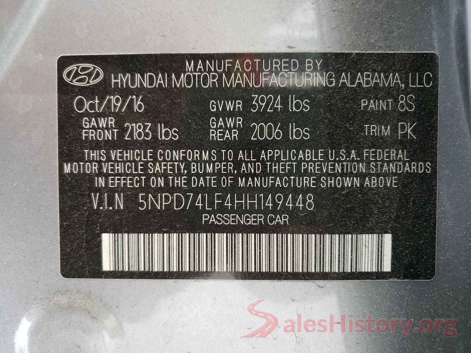 5NPD74LF4HH149448 2017 HYUNDAI ELANTRA