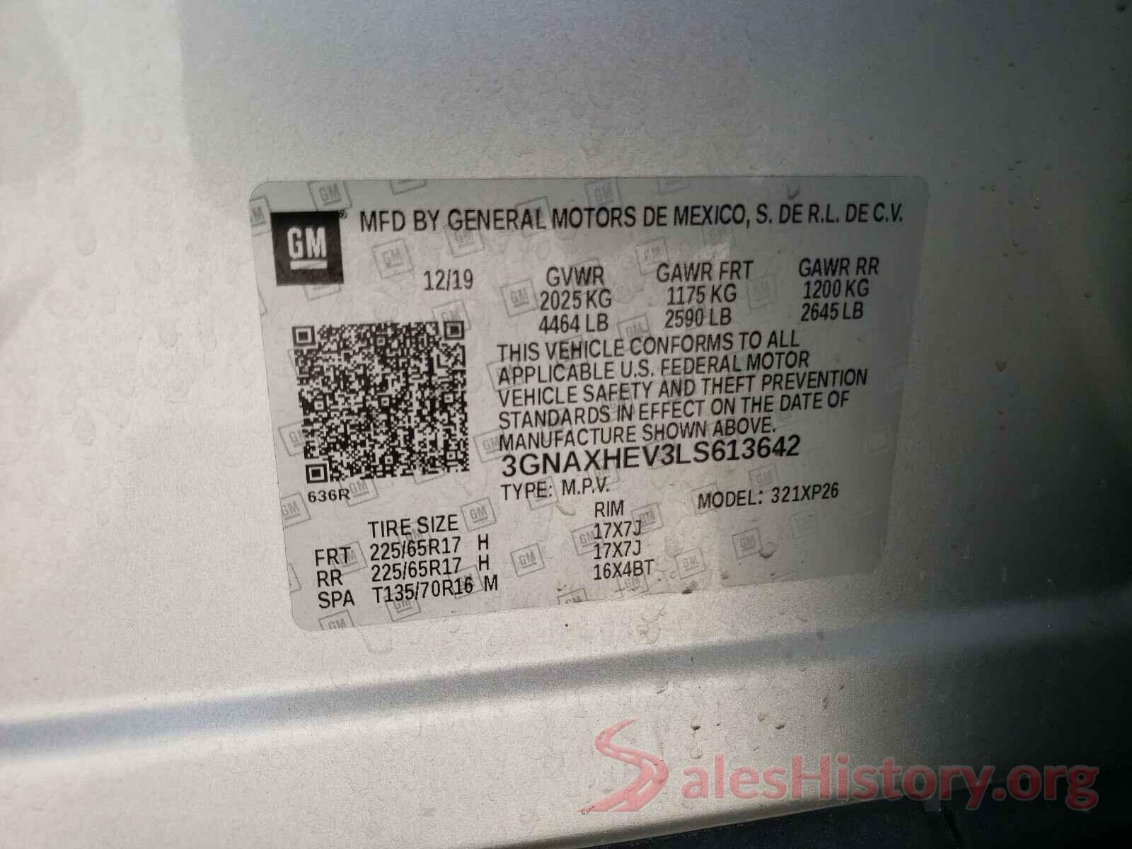 3GNAXHEV3LS613642 2020 CHEVROLET EQUINOX