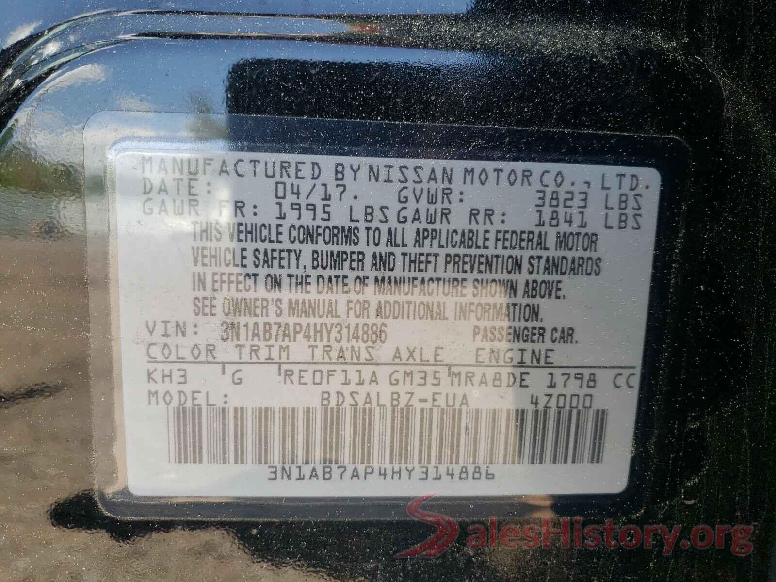 3N1AB7AP4HY314886 2017 NISSAN SENTRA