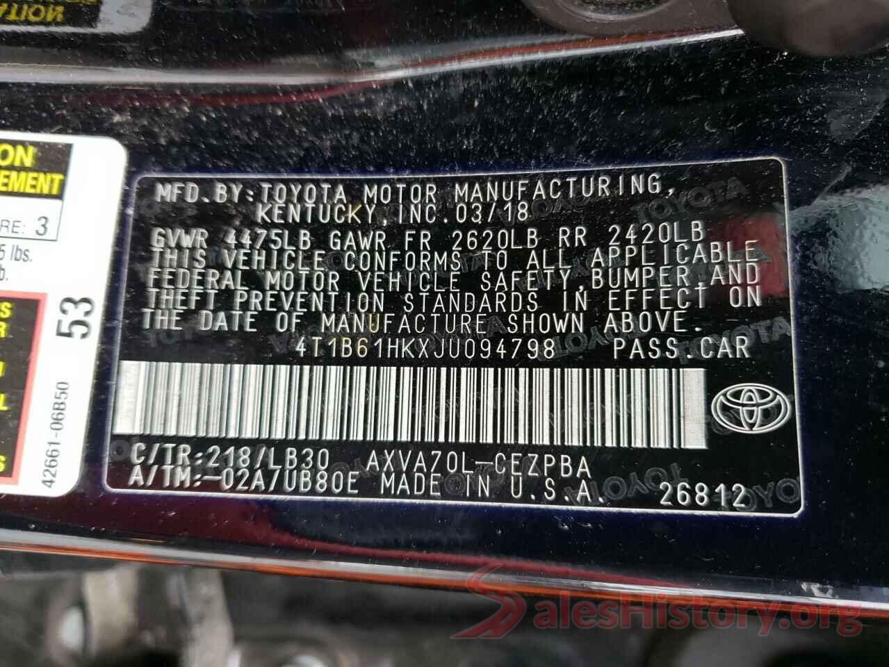 4T1B61HKXJU094798 2018 TOYOTA CAMRY