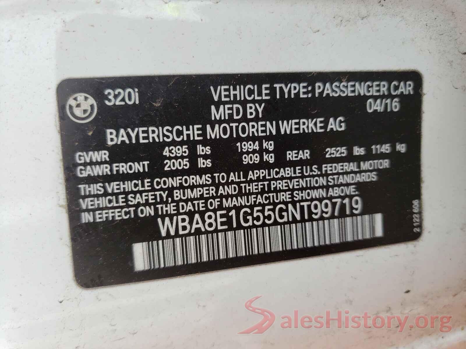 WBA8E1G55GNT99719 2016 BMW 3 SERIES