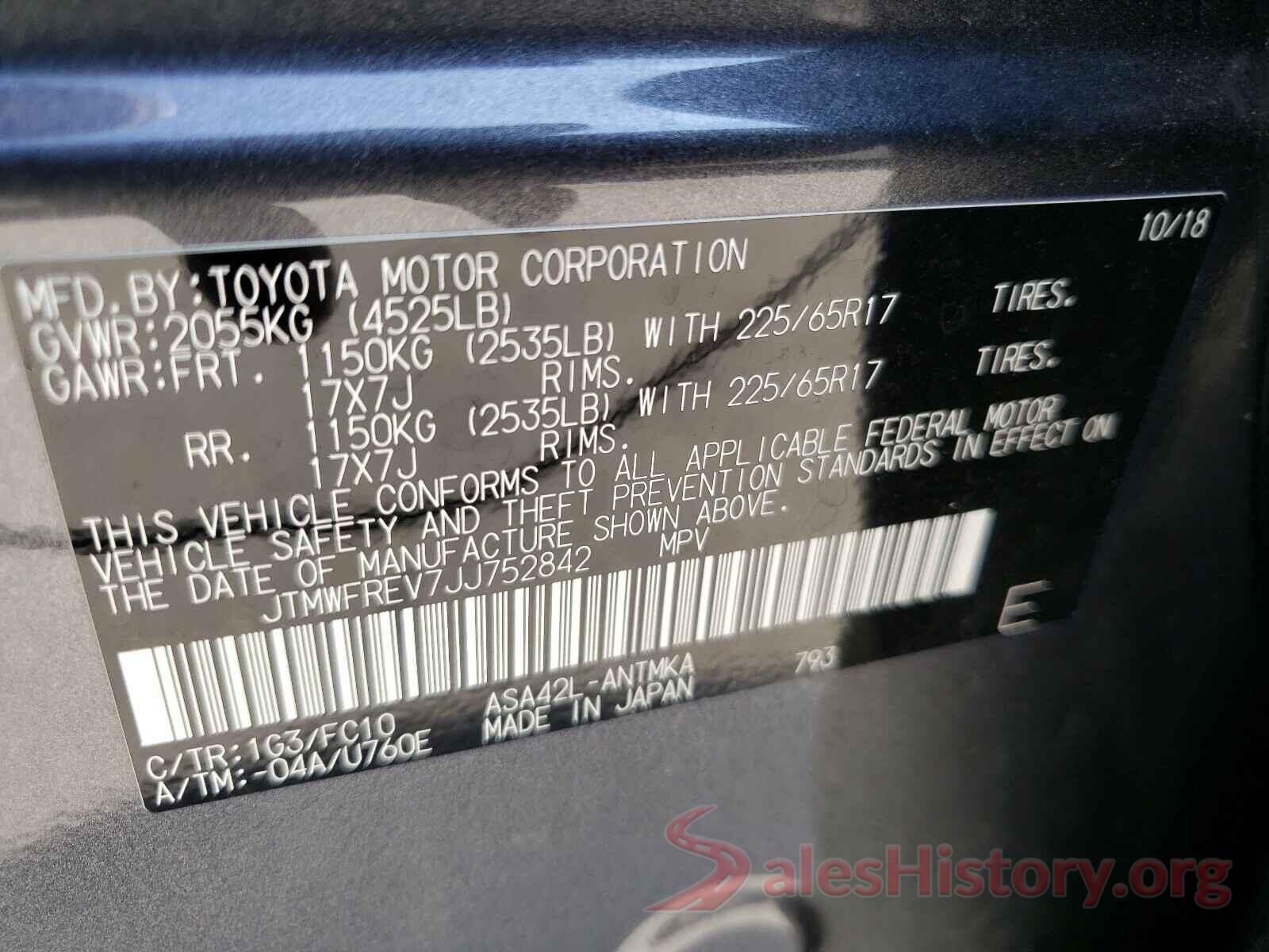 JTMWFREV7JJ752842 2018 TOYOTA RAV4