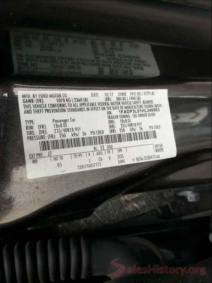 1FADP3L91HL348883 2017 FORD FOCUS