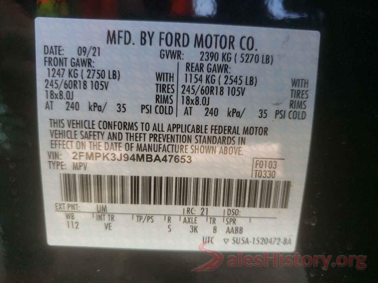 2FMPK3J94MBA47653 2021 FORD EDGE