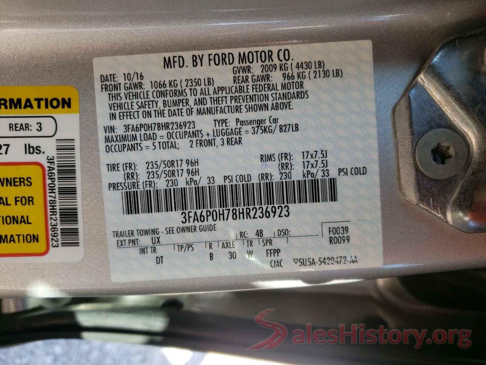 3FA6P0H78HR236923 2017 FORD FUSION