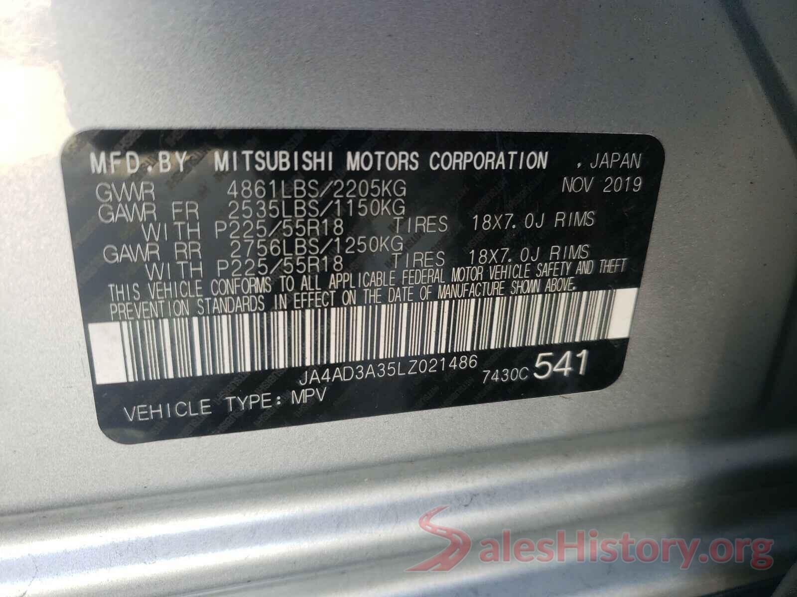 JA4AD3A35LZ021486 2020 MITSUBISHI OUTLANDER