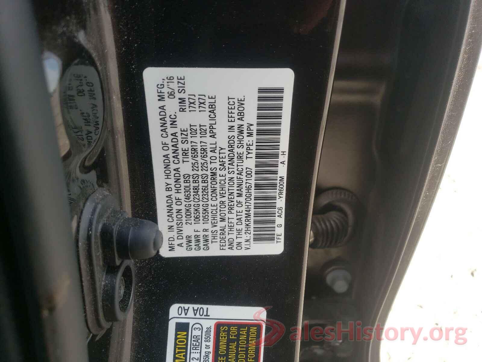 2HKRM4H70GH671007 2016 HONDA CRV