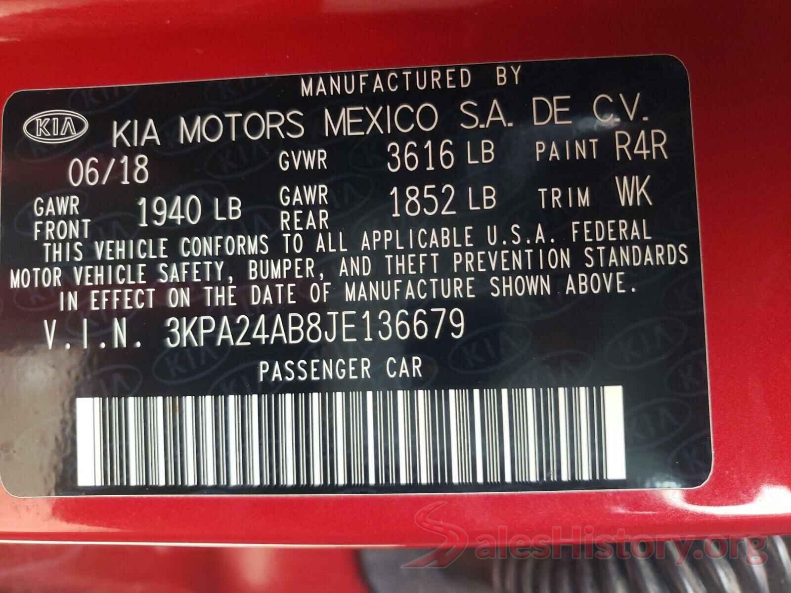 3KPA24AB8JE136679 2018 KIA RIO