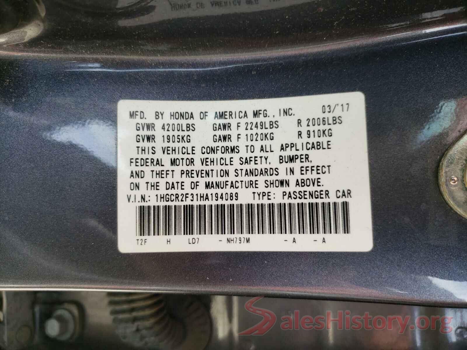 1HGCR2F31HA194089 2017 HONDA ACCORD