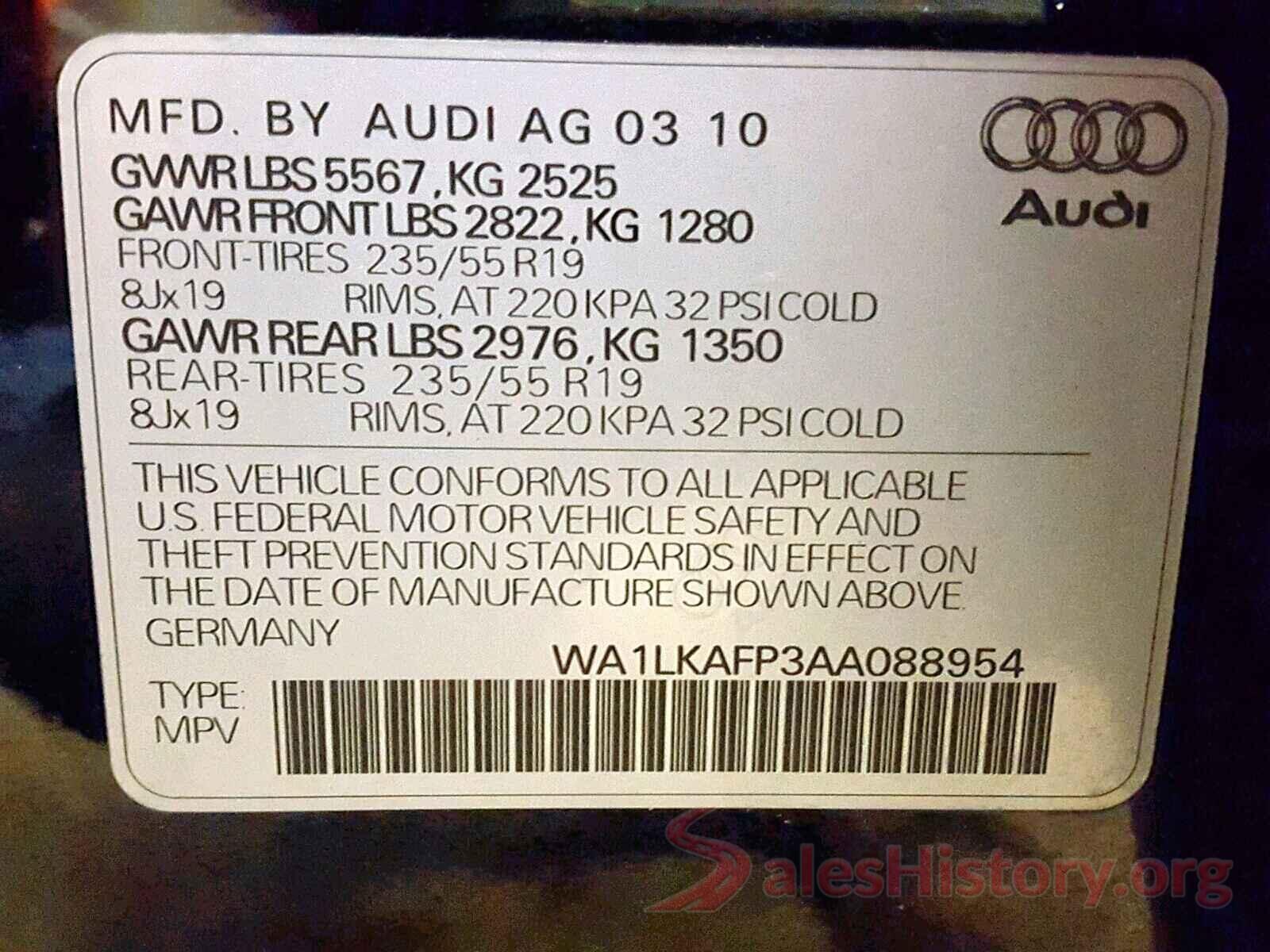 WA1LKAFP3AA088954 2010 AUDI Q5