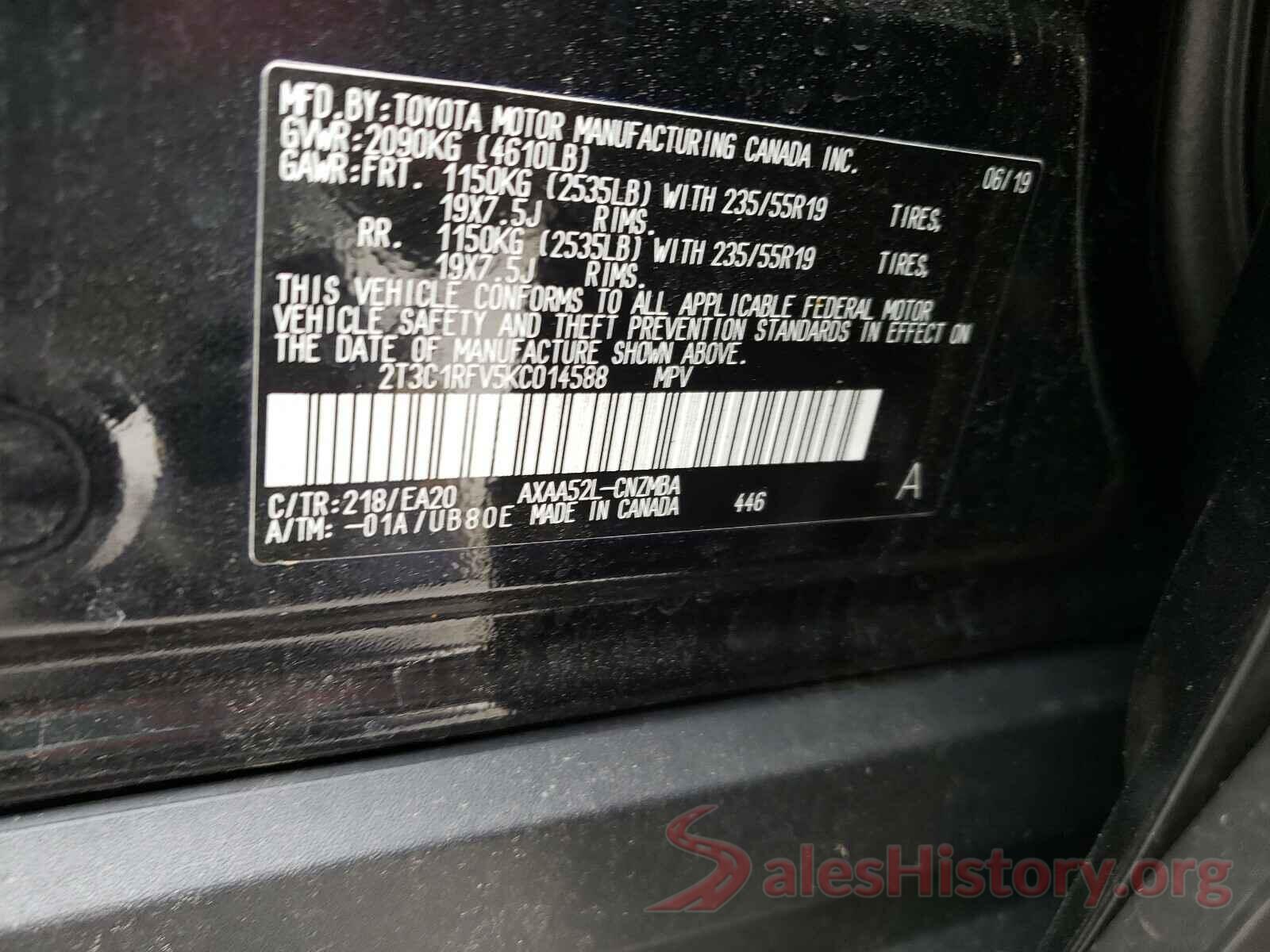 2T3C1RFV5KC014588 2019 TOYOTA RAV4