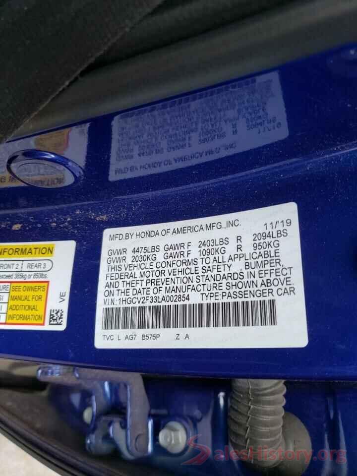 1HGCV2F33LA002854 2020 HONDA ACCORD