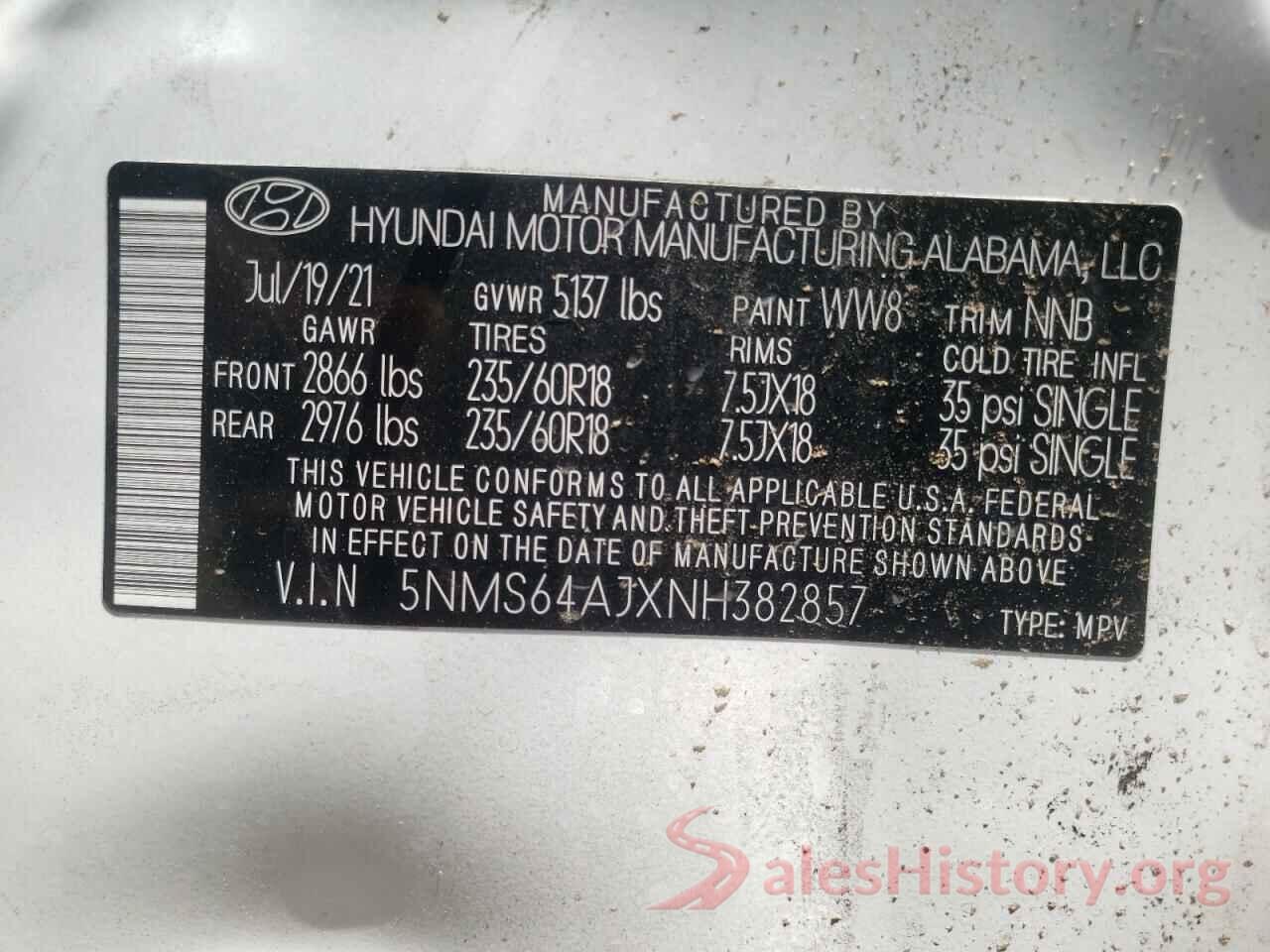 5NMS64AJXNH382857 2022 HYUNDAI SANTA FE