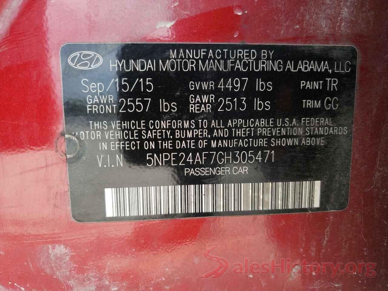 5NPE24AF7GH305471 2016 HYUNDAI SONATA