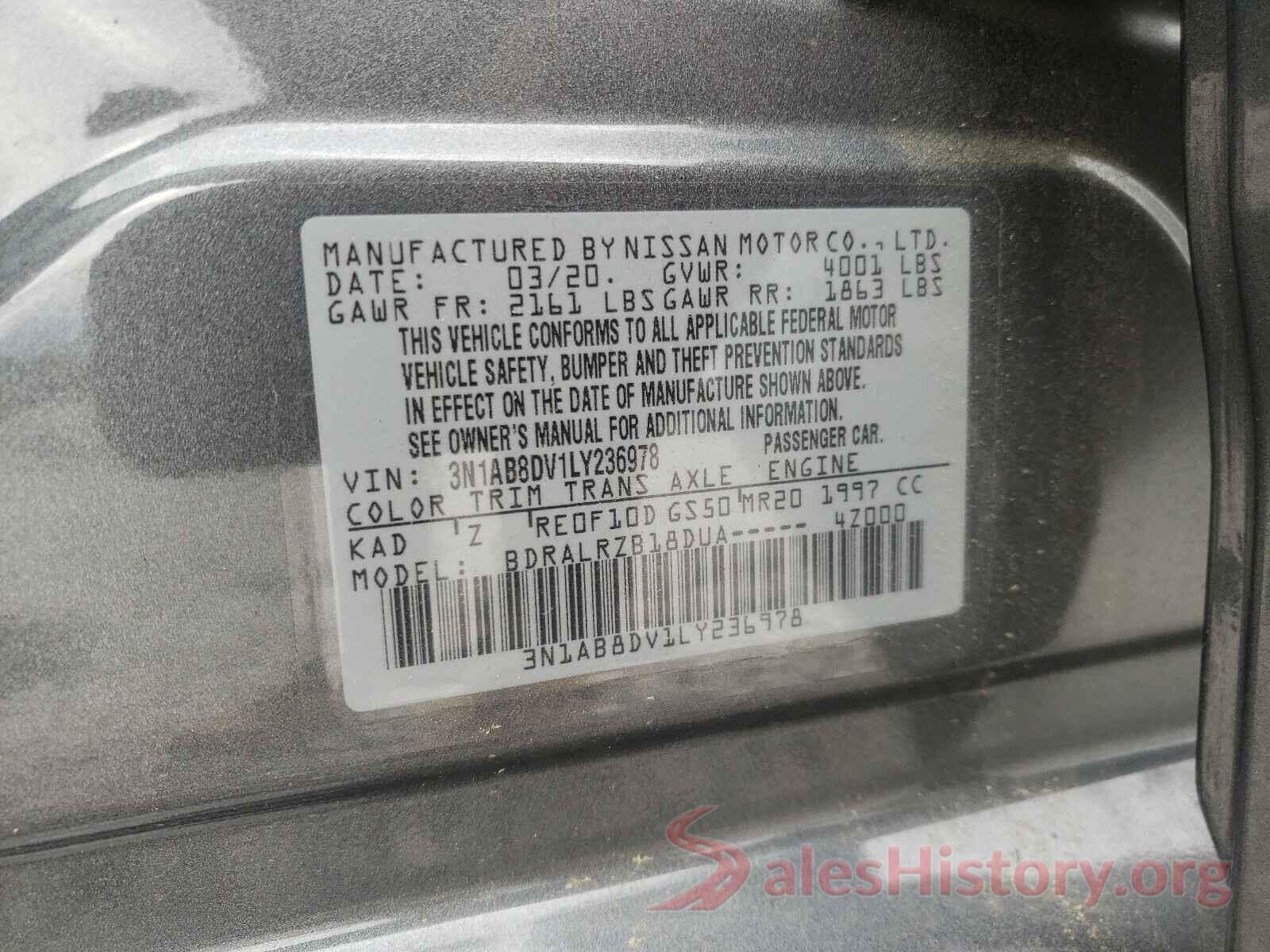 3N1AB8DV1LY236978 2020 NISSAN SENTRA