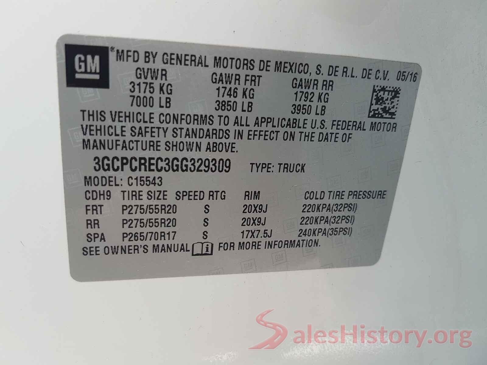 3GCPCREC3GG329309 2016 CHEVROLET SILVERADO