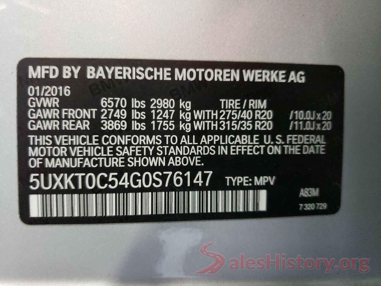 5UXKT0C54G0S76147 2016 BMW X5