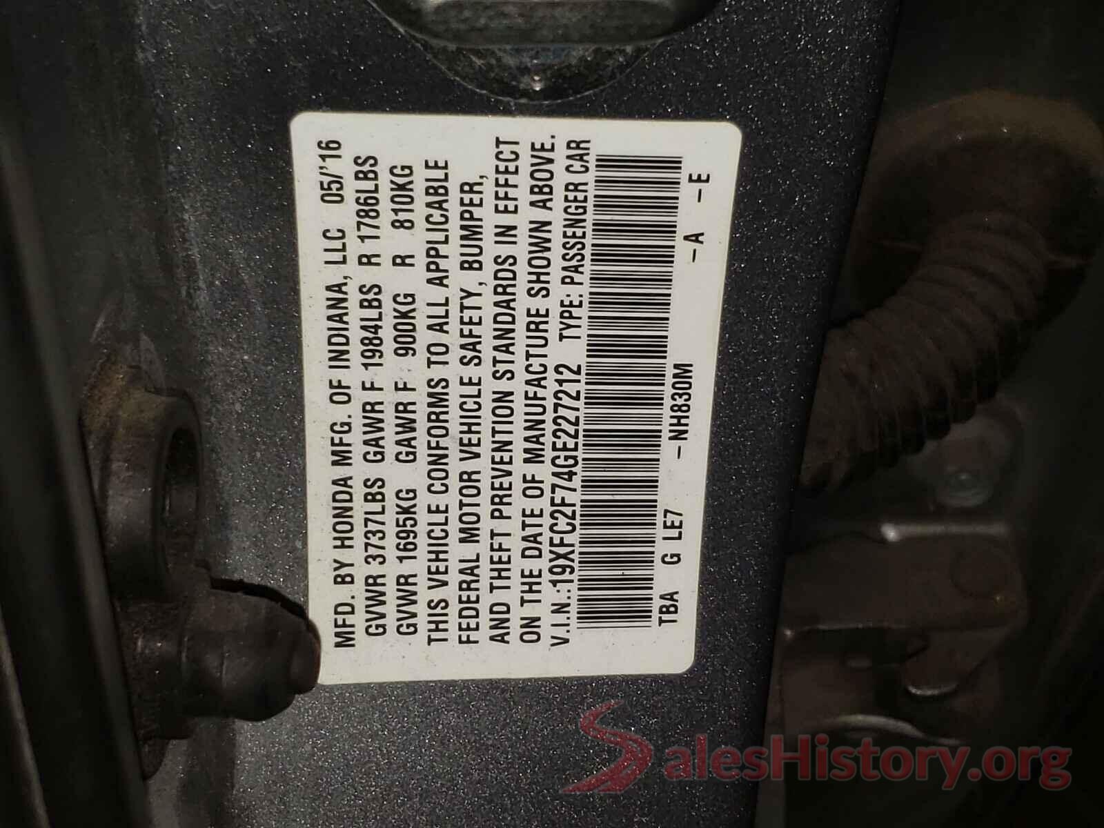 19XFC2F74GE227212 2016 HONDA CIVIC