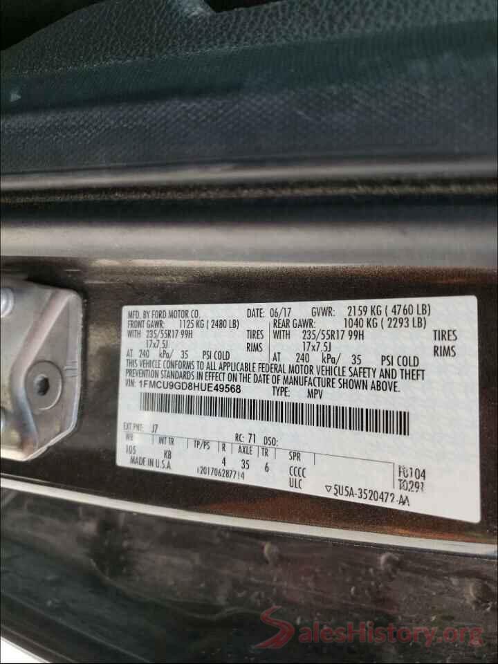 1FMCU9GD8HUE49568 2017 FORD ESCAPE