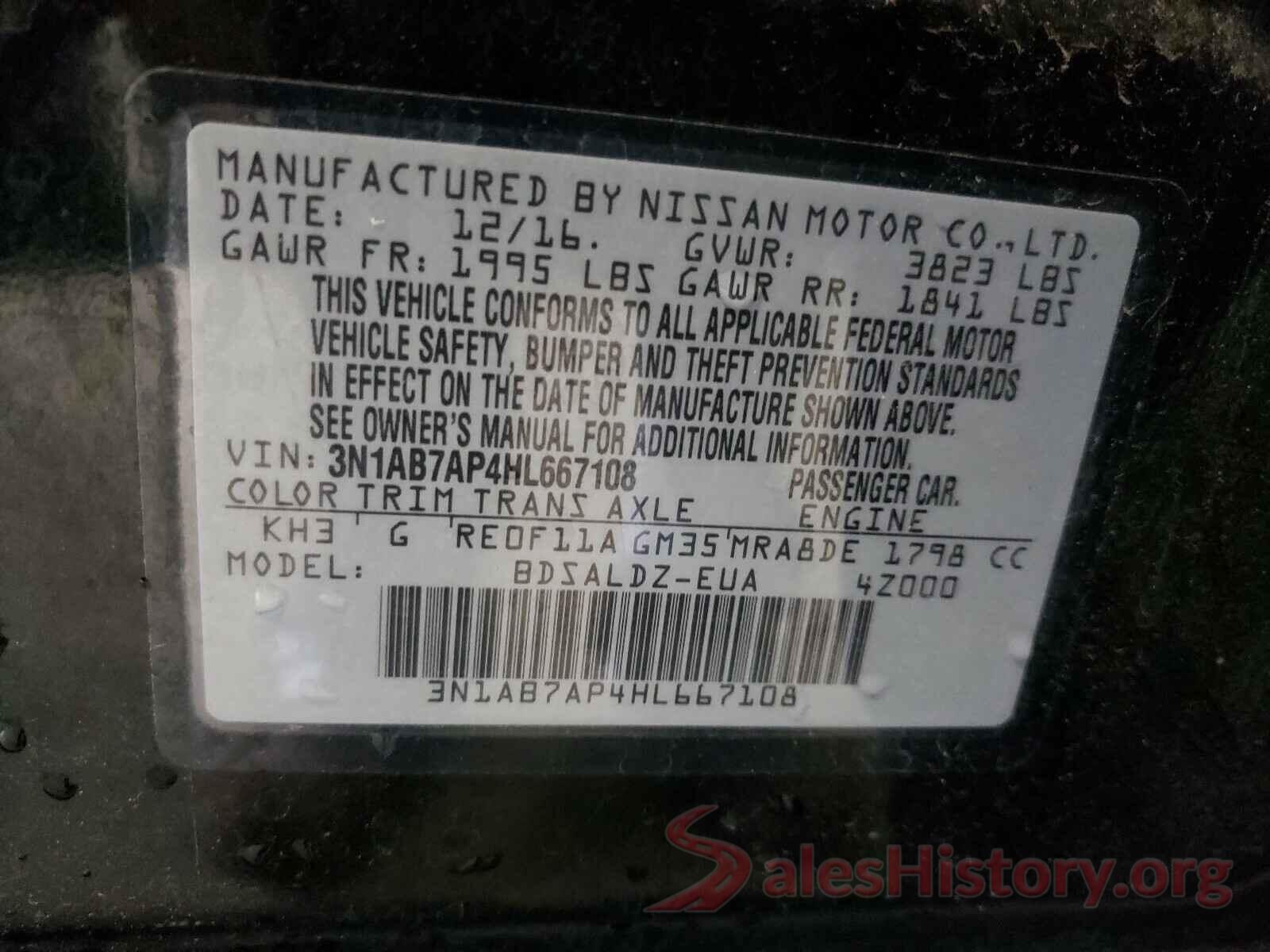 3N1AB7AP4HL667108 2017 NISSAN SENTRA