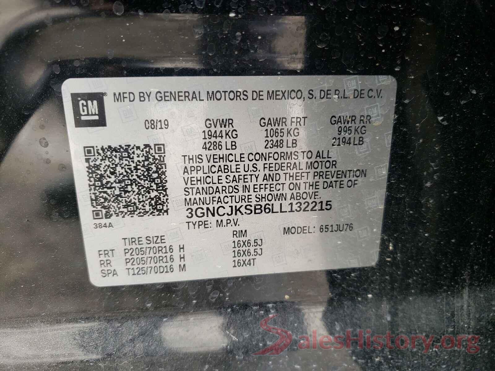 3GNCJKSB6LL132215 2020 CHEVROLET TRAX