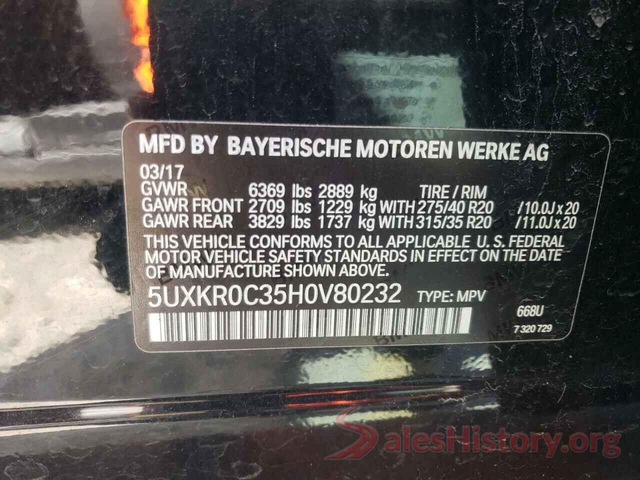 5UXKR0C35H0V80232 2017 BMW X5