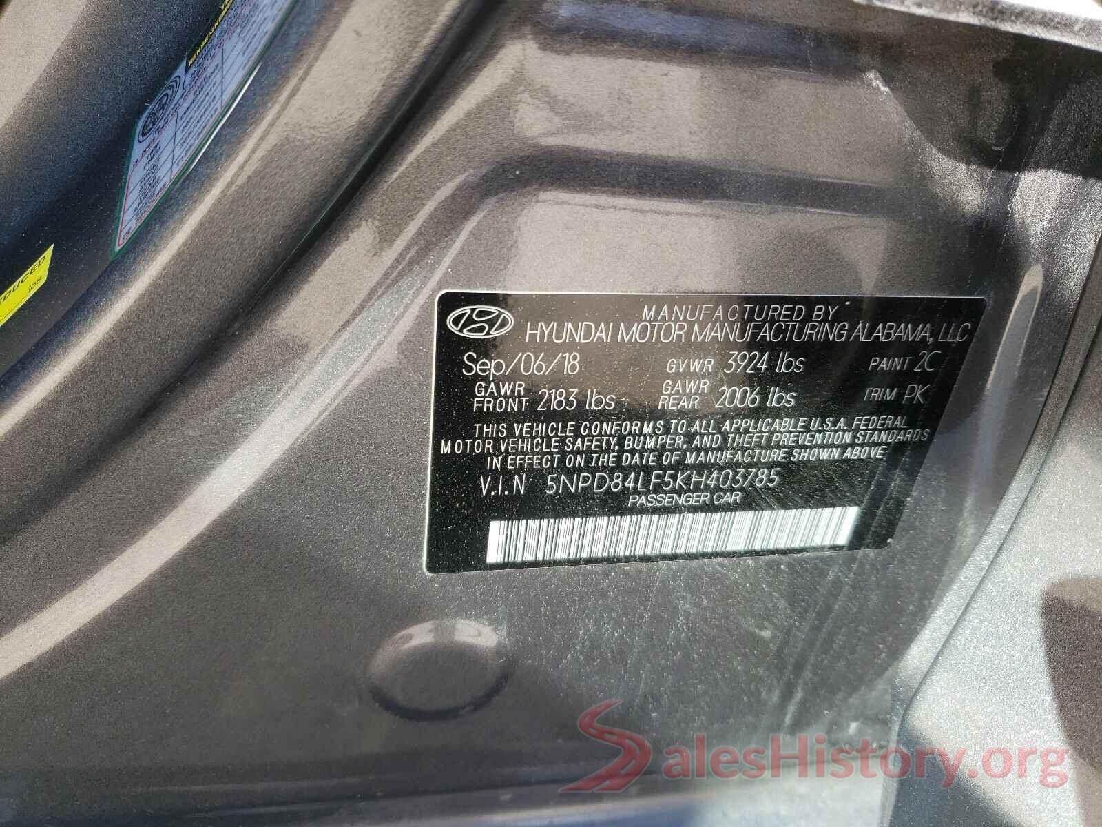 5NPD84LF5KH403785 2019 HYUNDAI ELANTRA