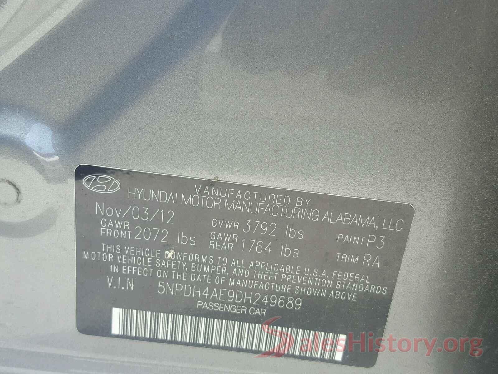 5NPDH4AE9DH249689 2013 HYUNDAI ELANTRA