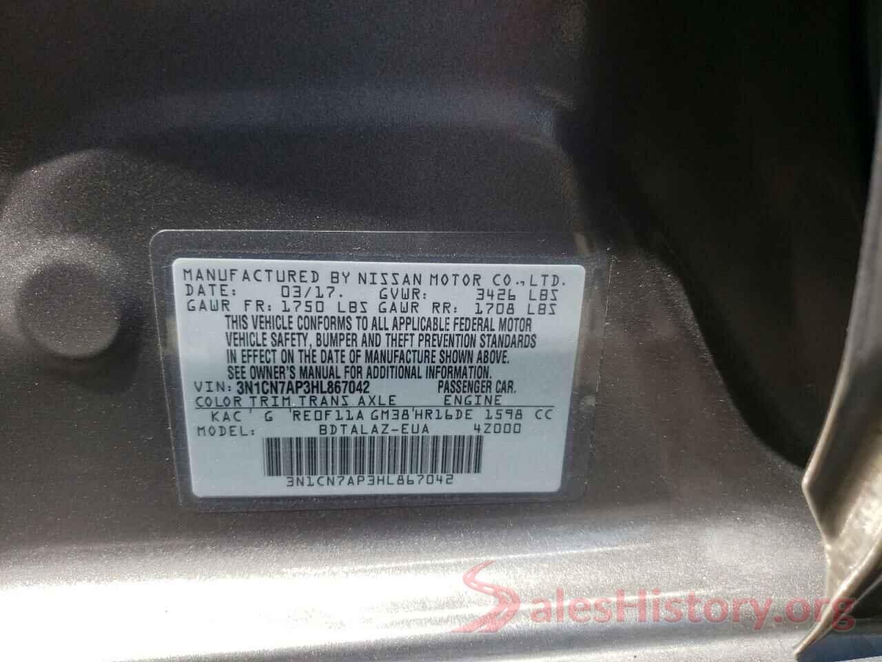 3N1CN7AP3HL867042 2017 NISSAN VERSA