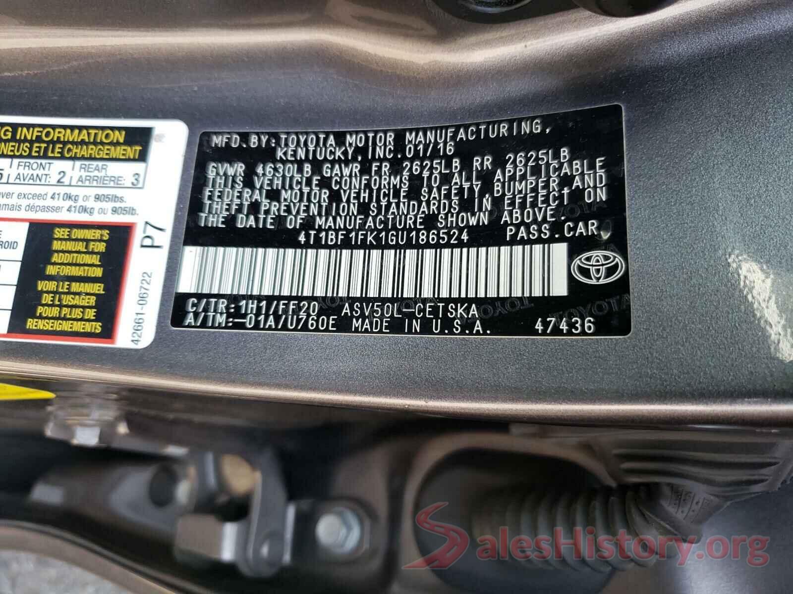 4T1BF1FK1GU186524 2016 TOYOTA CAMRY