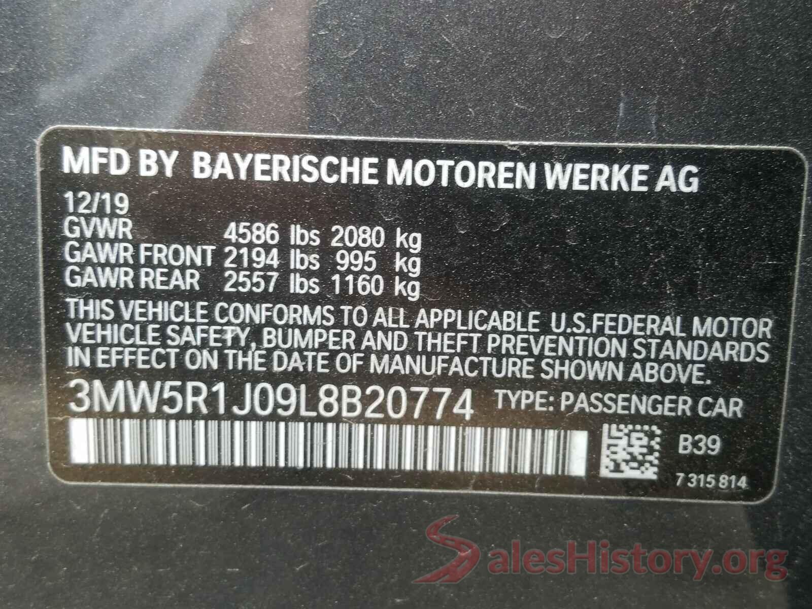 3MW5R1J09L8B20774 2020 BMW 3 SERIES