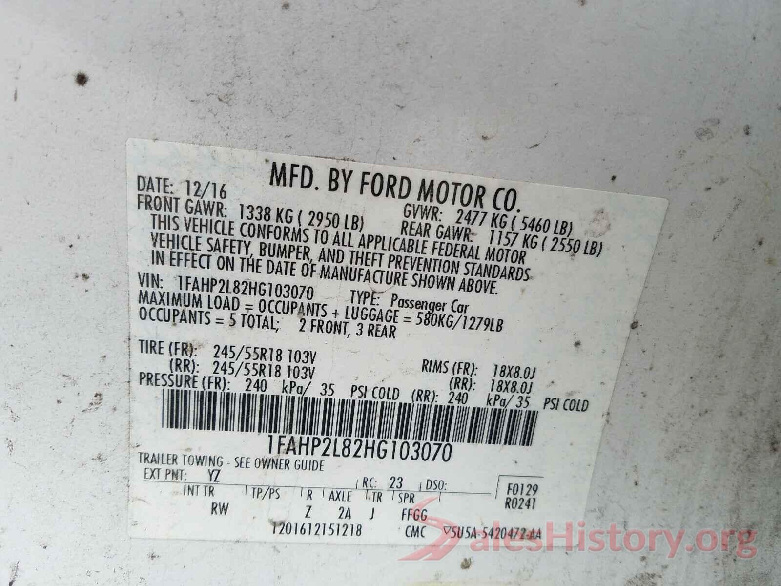 1FAHP2L82HG103070 2017 FORD TAURUS