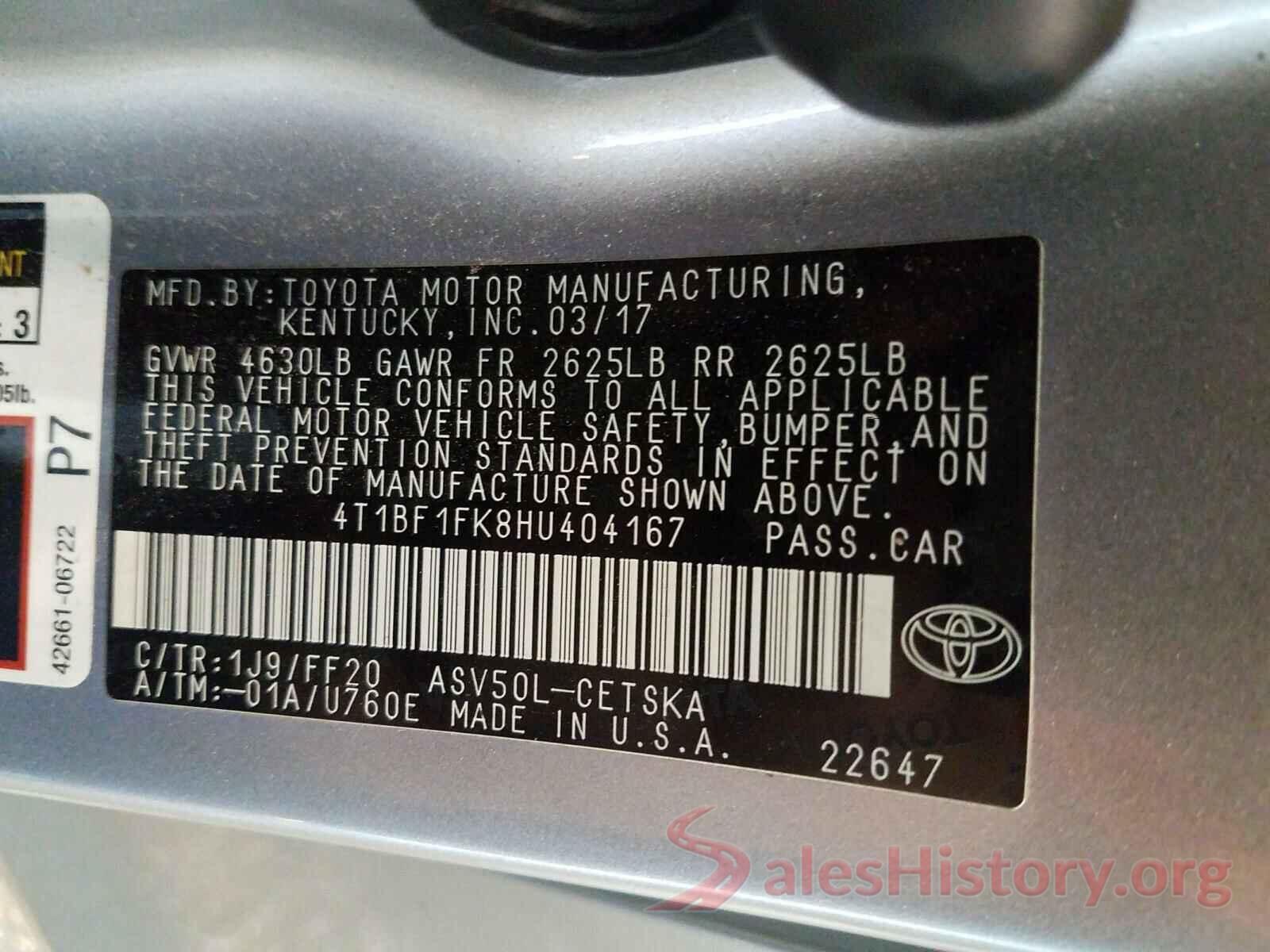 4T1BF1FK8HU404167 2017 TOYOTA CAMRY