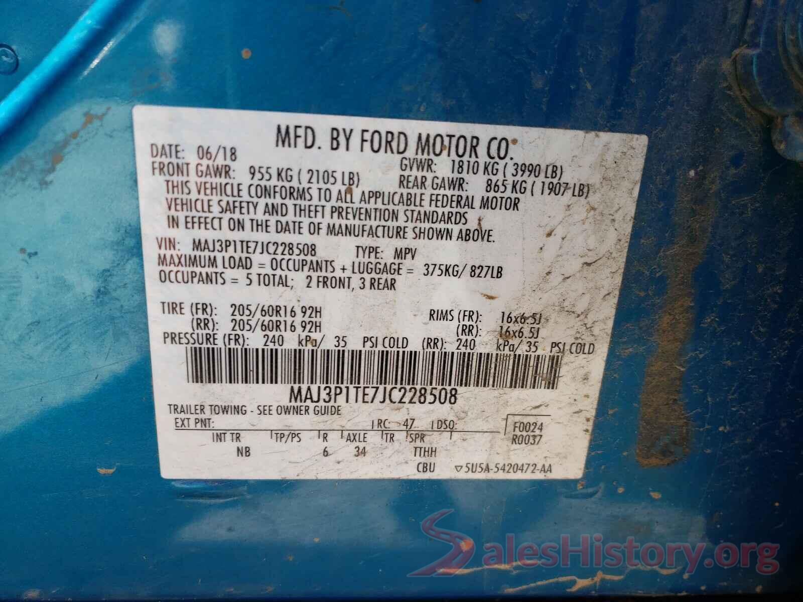 MAJ3P1TE7JC228508 2018 FORD ALL OTHER