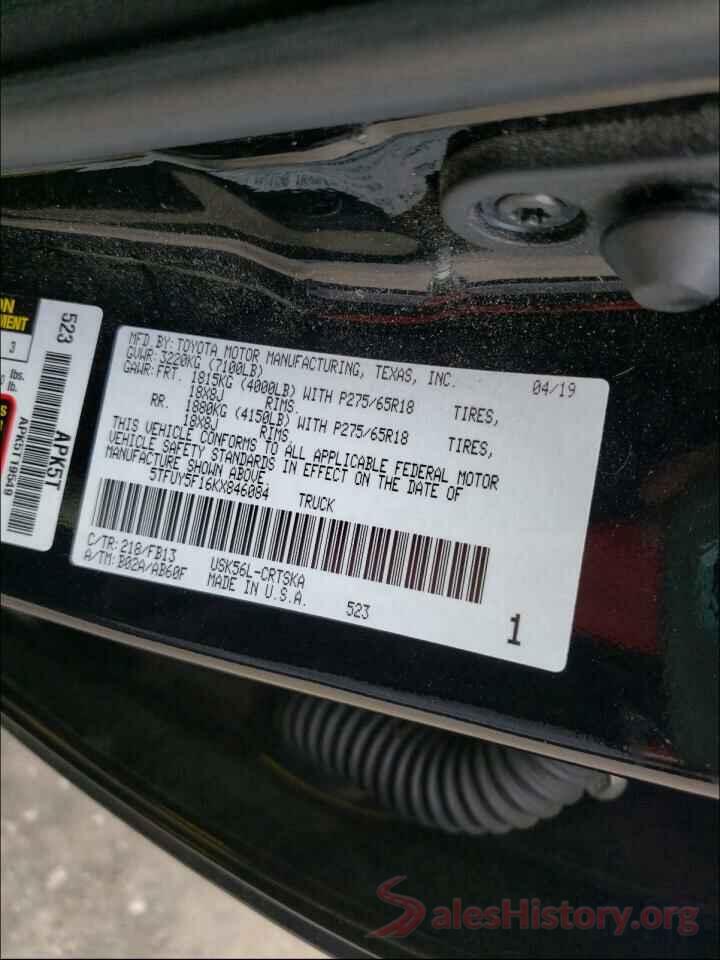 5TFUY5F16KX846084 2019 TOYOTA TUNDRA