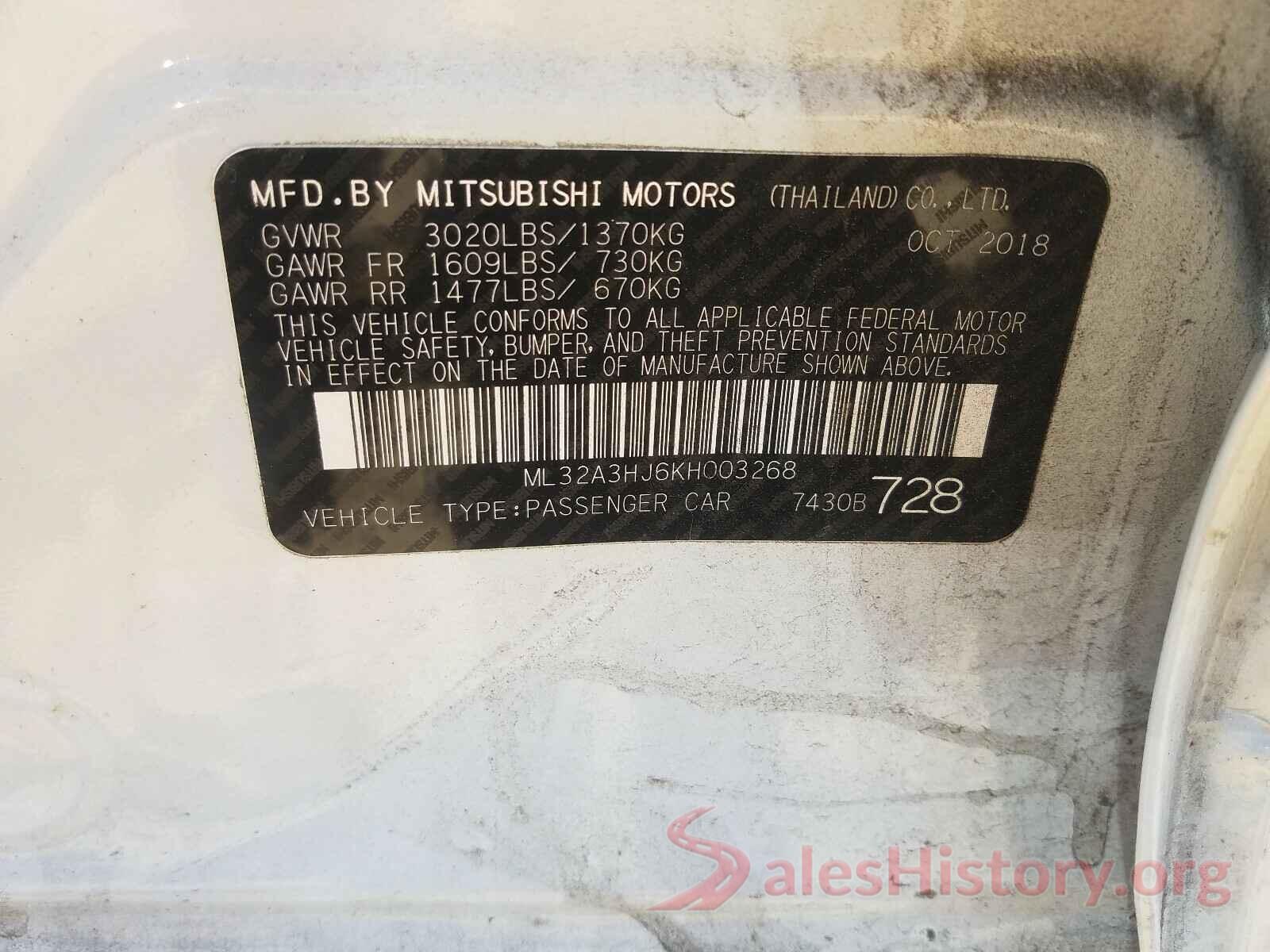 ML32A3HJ6KH003268 2019 MITSUBISHI MIRAGE