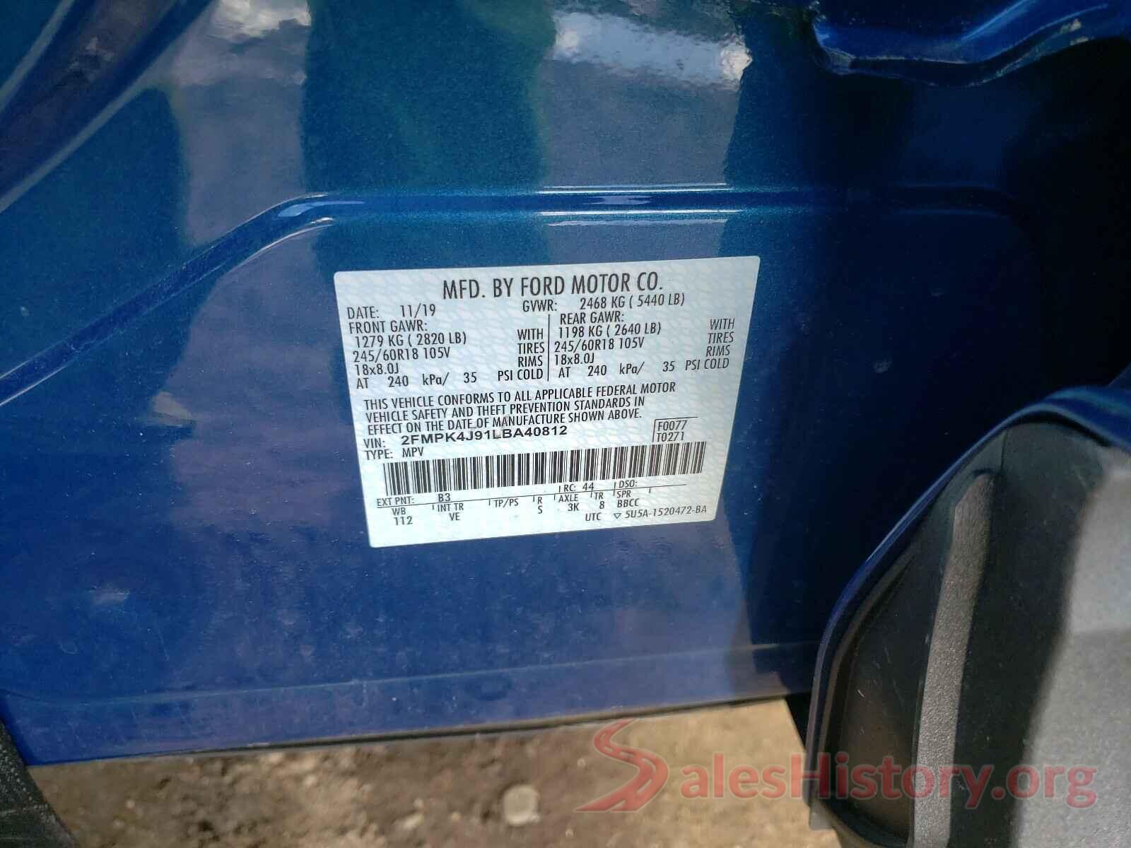 2FMPK4J91LBA40812 2020 FORD EDGE