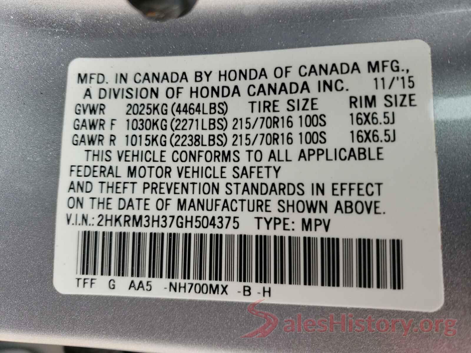 2HKRM3H37GH504375 2016 HONDA CRV