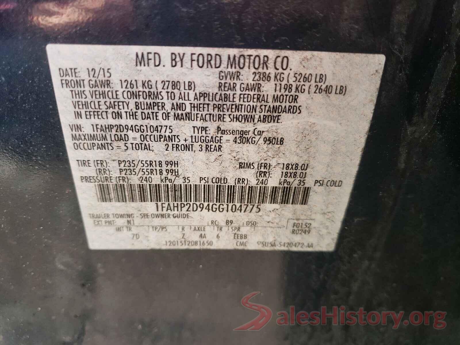 1FAHP2D94GG104775 2016 FORD TAURUS