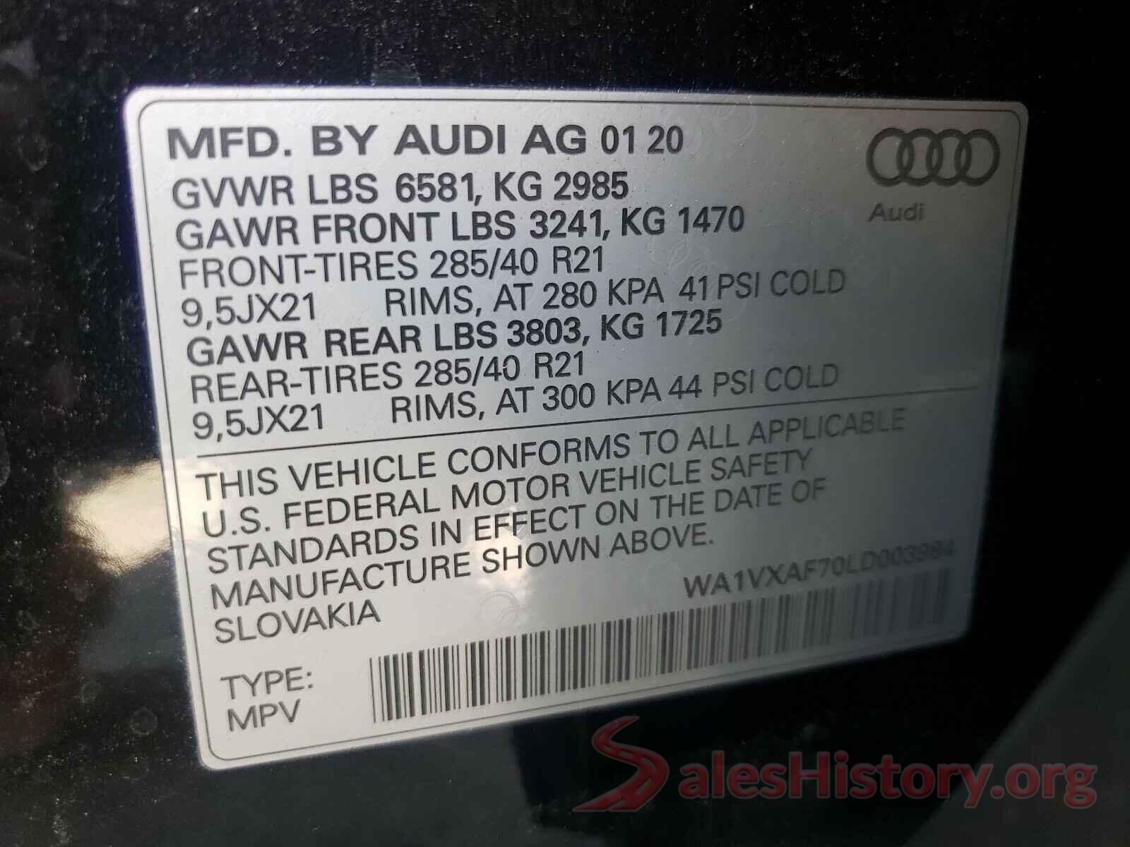 WA1VXAF70LD003984 2020 AUDI Q7