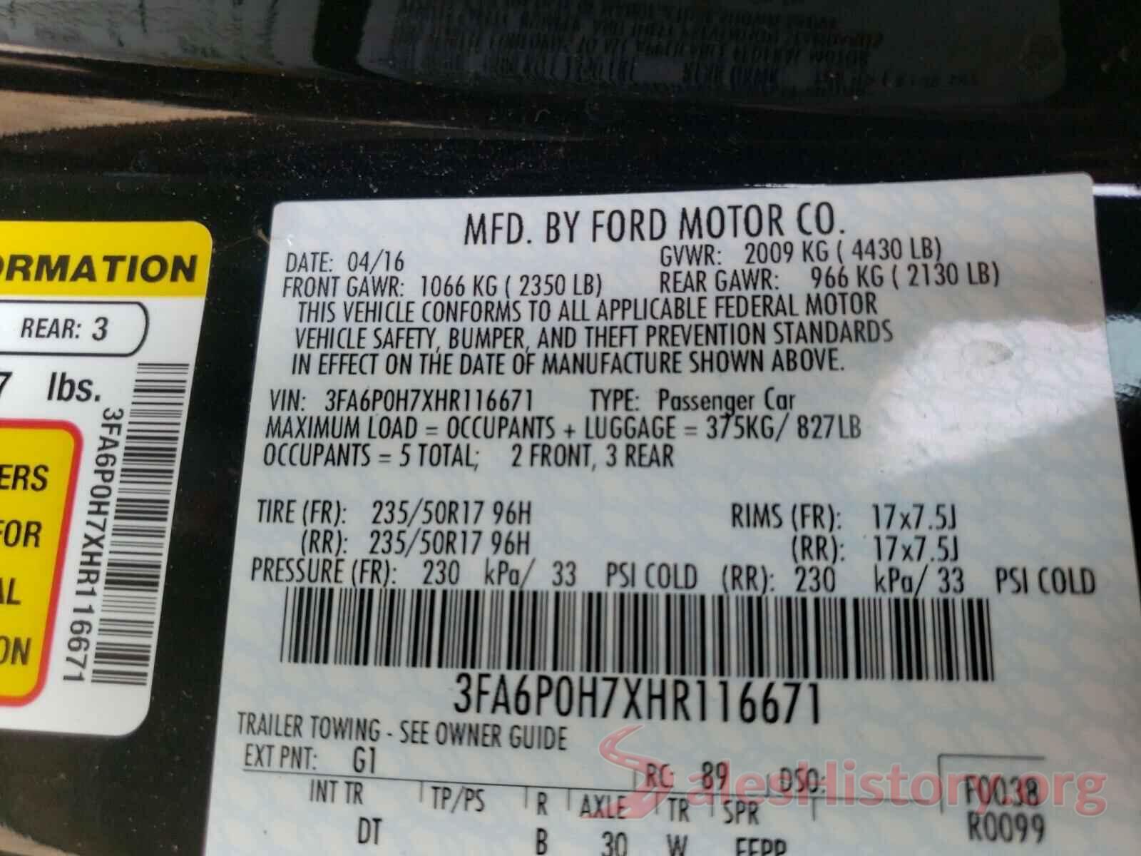 3FA6P0H7XHR116671 2017 FORD FUSION