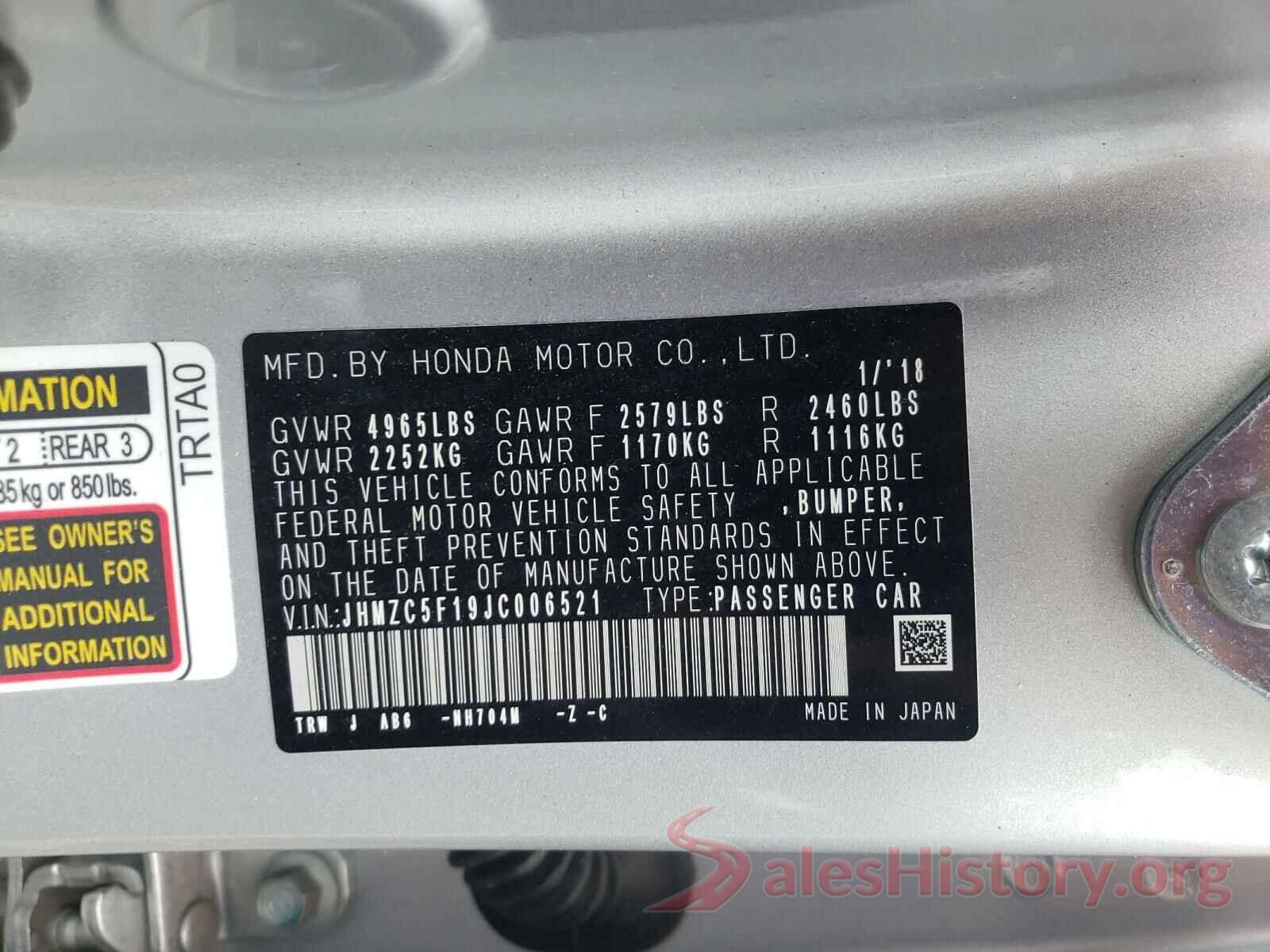 JHMZC5F19JC006521 2018 HONDA CLARITY